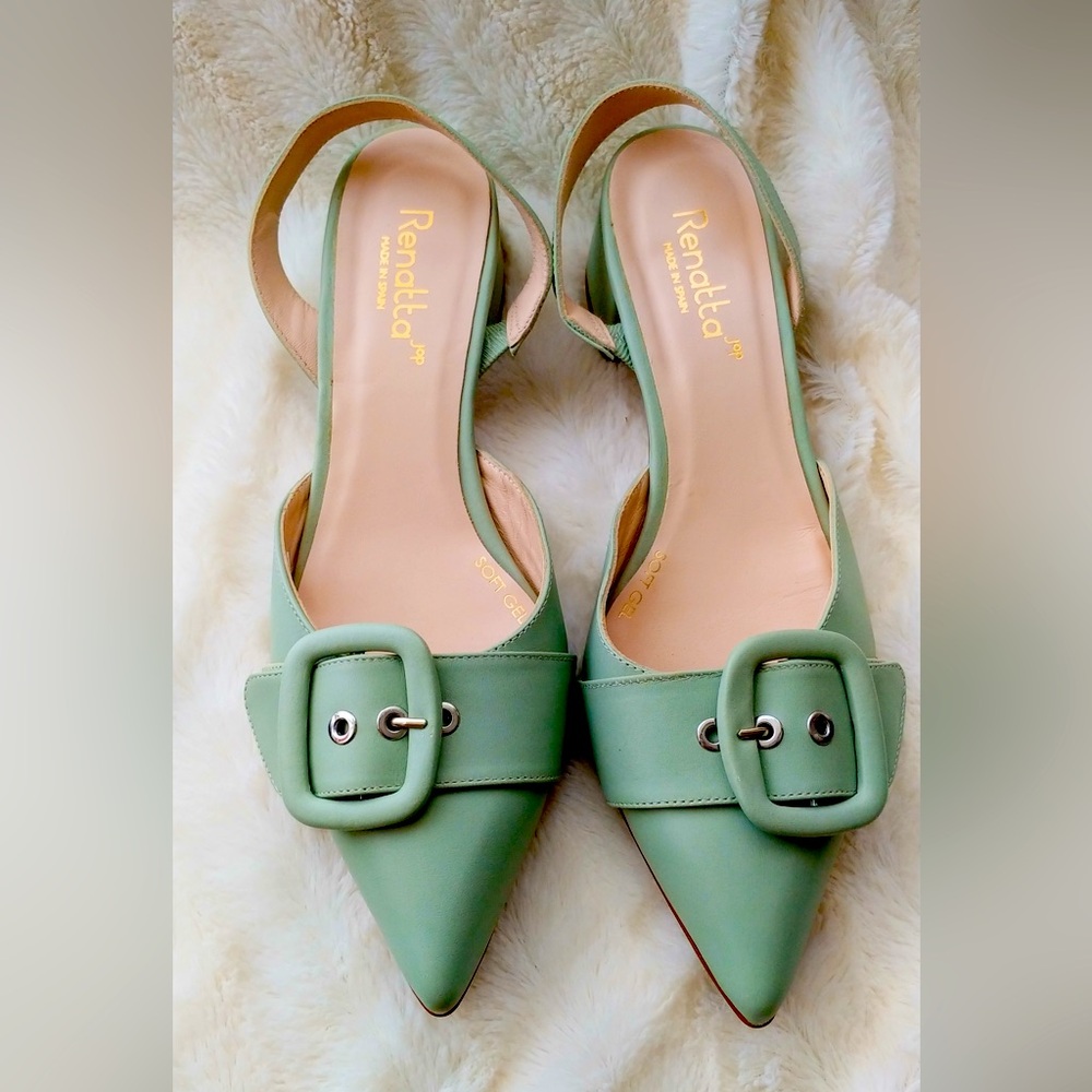 Sage green Renatta block heel slingbacks